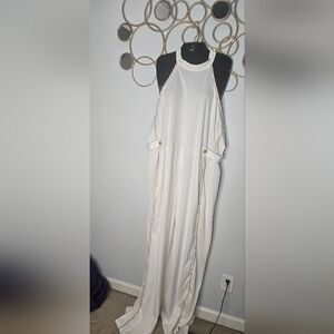 Elegant White Jumpsuit with Beaded Trim